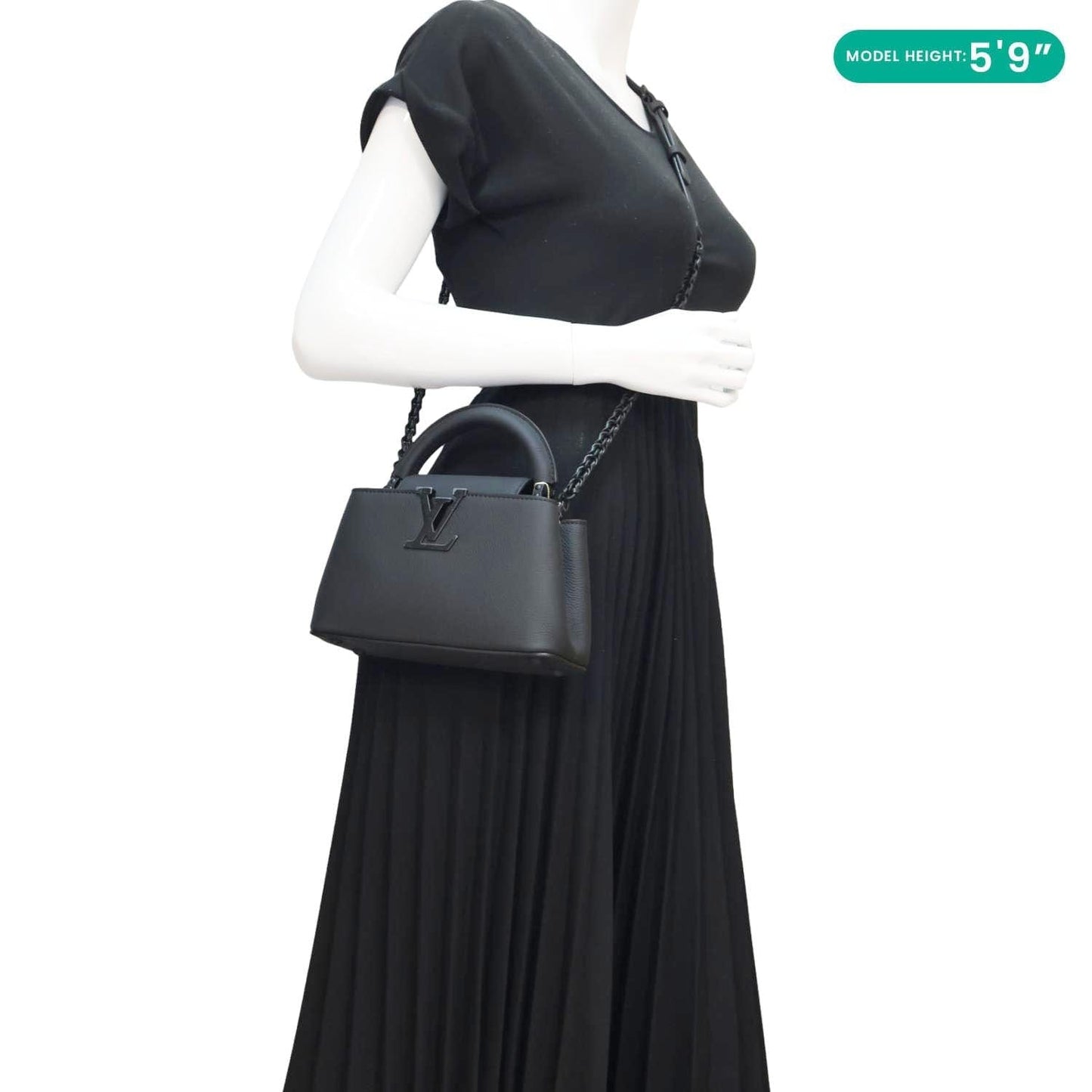 LOUIS VUITTON Capucines East-West Mini Matte Taurillon Leather Crossbody Bag Black