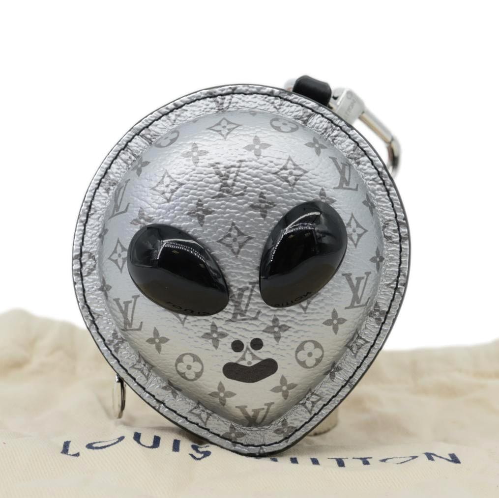 LOUIS VUITTON Alien Monogram Leather Bag Charm Silver