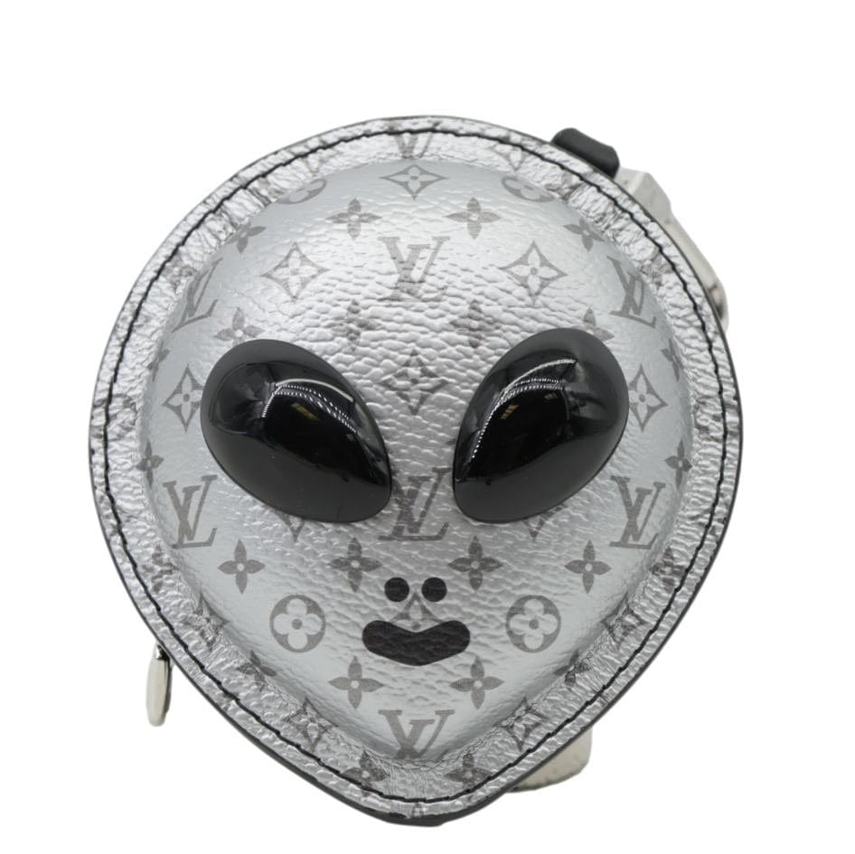 LOUIS VUITTON Alien Monogram Leather Bag Charm Silver