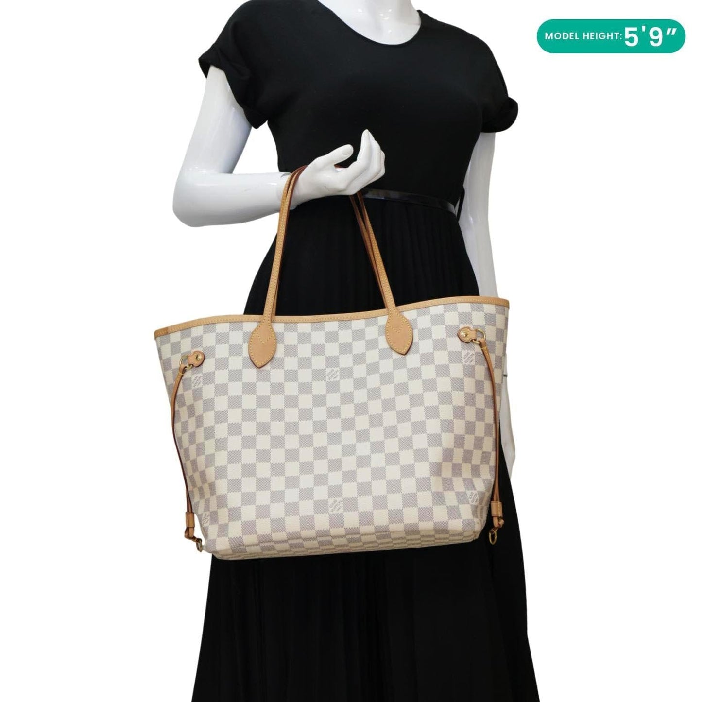 LOUIS VUITTON Neverfull MM Damier Azur Tote Bag Rose Ballerine