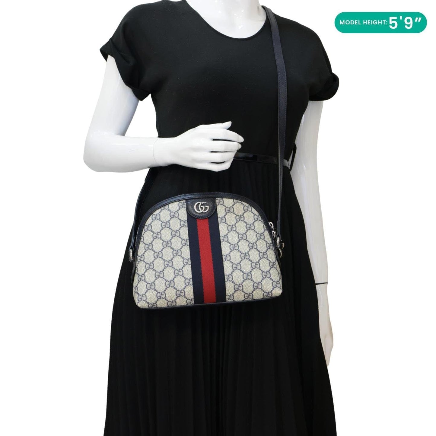 GUCCI Ophidia Dome Small GG Supreme Canvas Shoulder Bag Navy Blue 499621