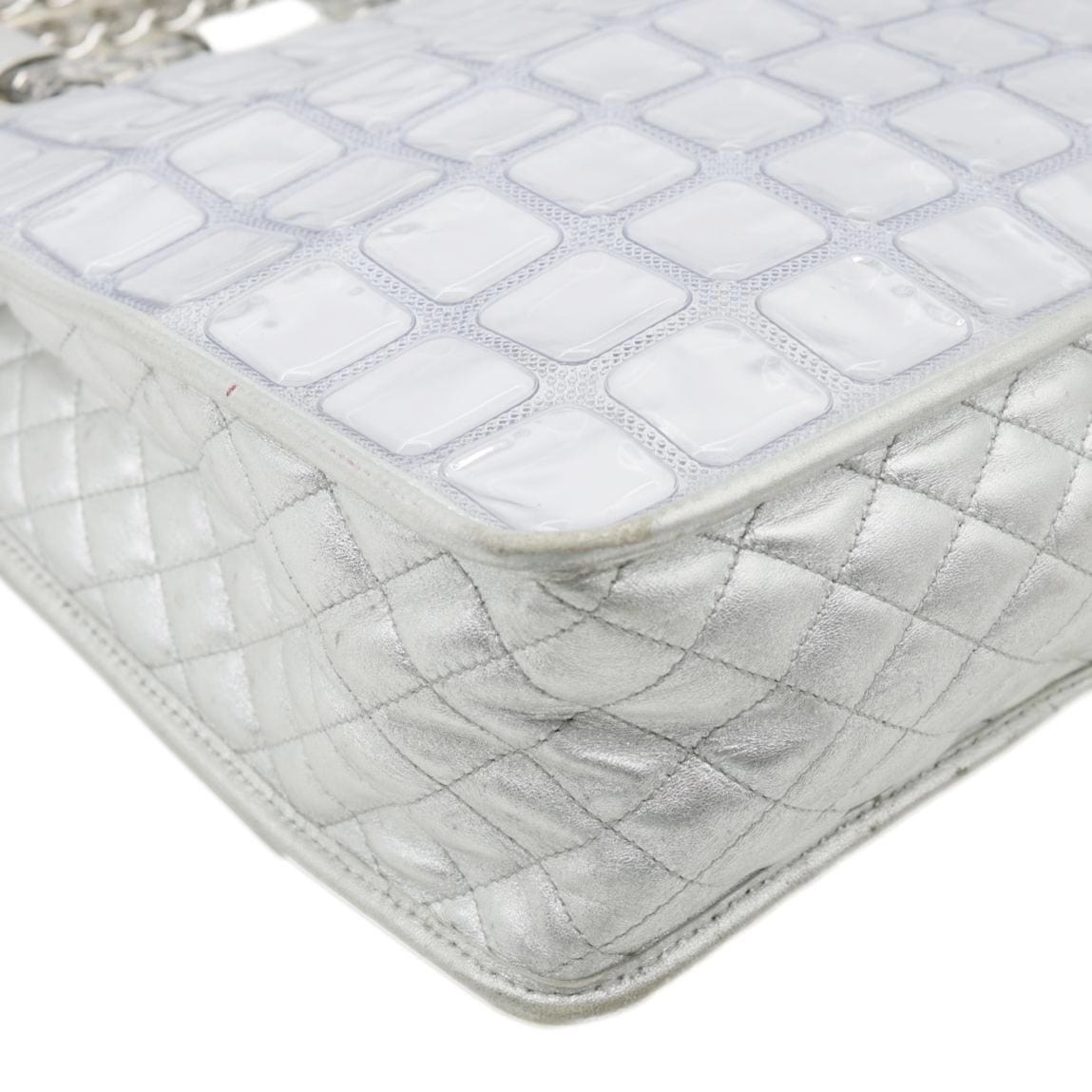 CHANEL Large Vinyl Ice Cube Shopper Tote Bag Silver