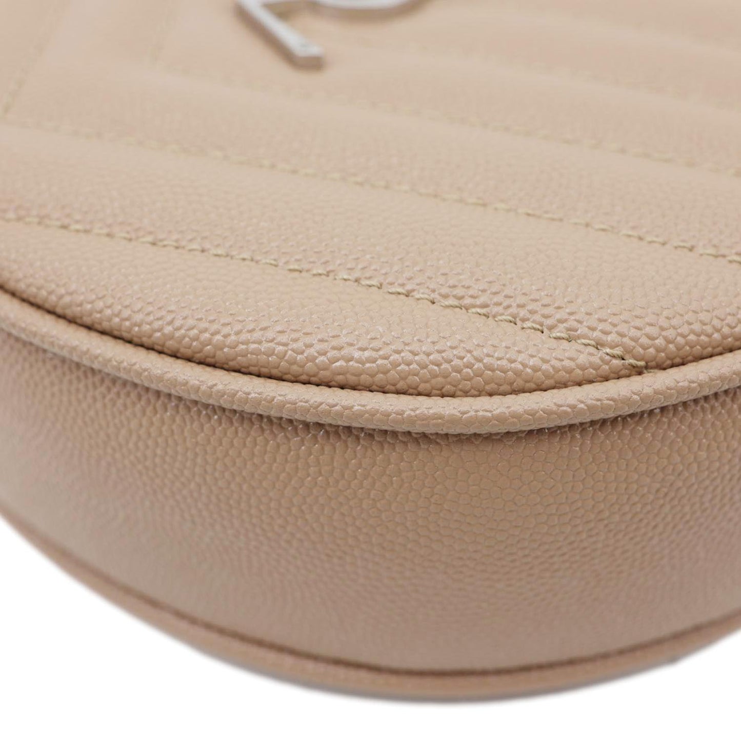 YVES SAINT LAURENT Vinyle Round Chevron Leather Camera Crossbody Bag Beige