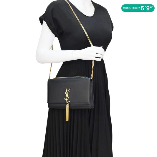 YVES SAINT LAURENT Kate Tassel Smooth Calfskin Leather Chain Crossbody Bag Black