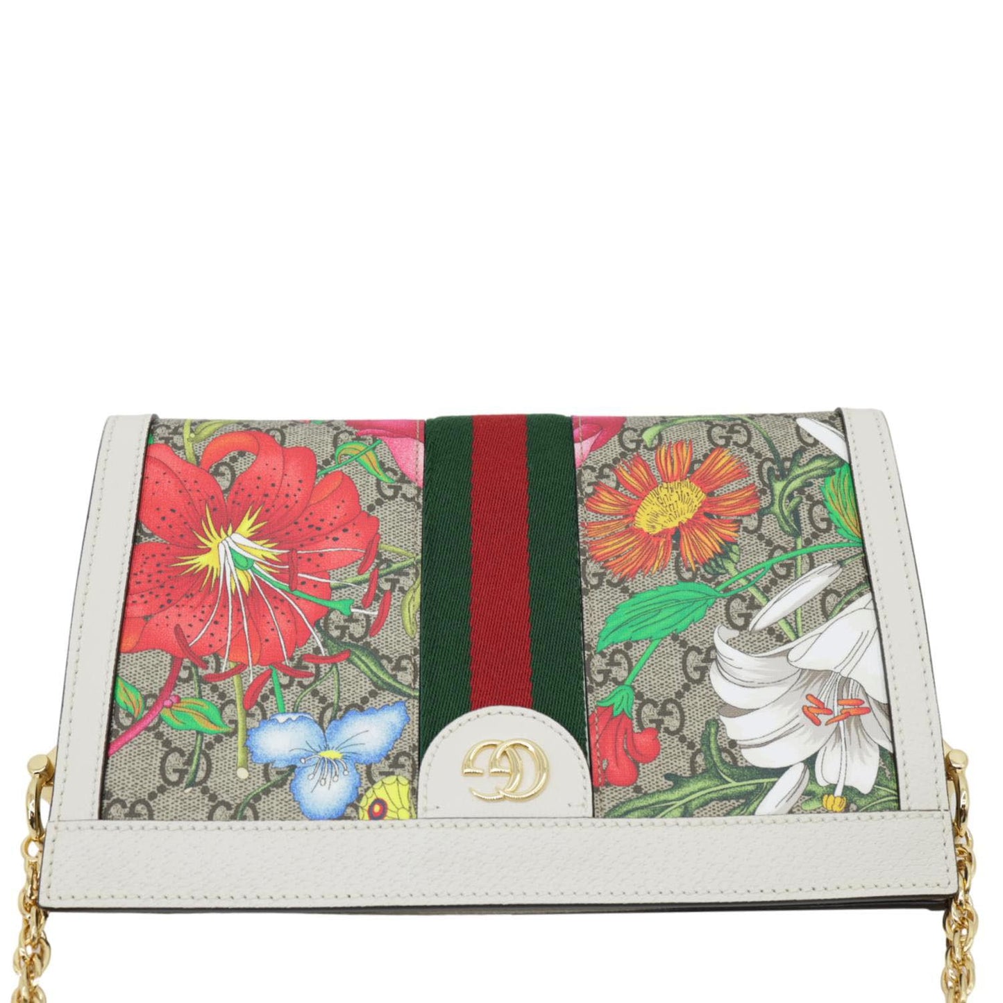 GUCCI Ophidia Web Small GG Floral Canvas Chain Shoulder Bag Off White 503877