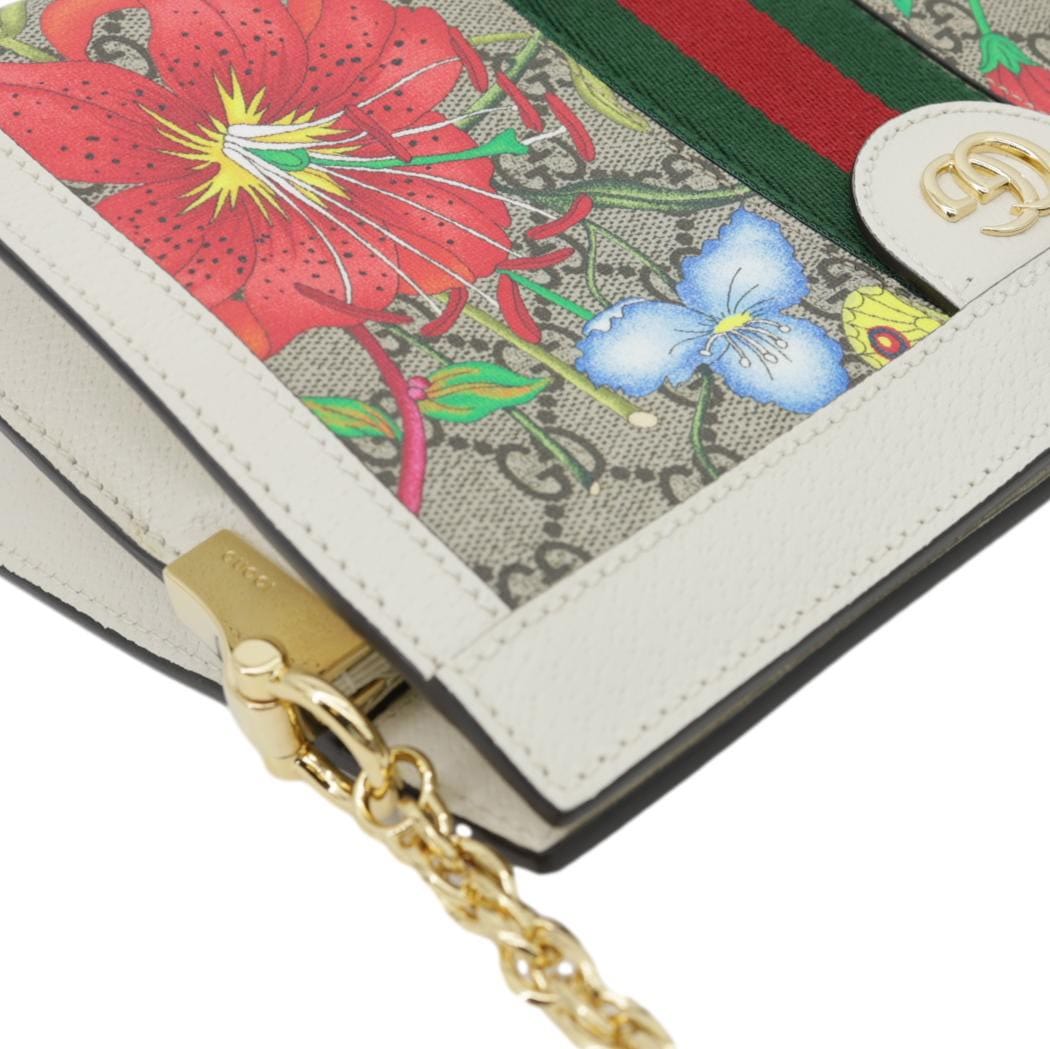 GUCCI Ophidia Web Small GG Floral Canvas Chain Shoulder Bag Off White 503877