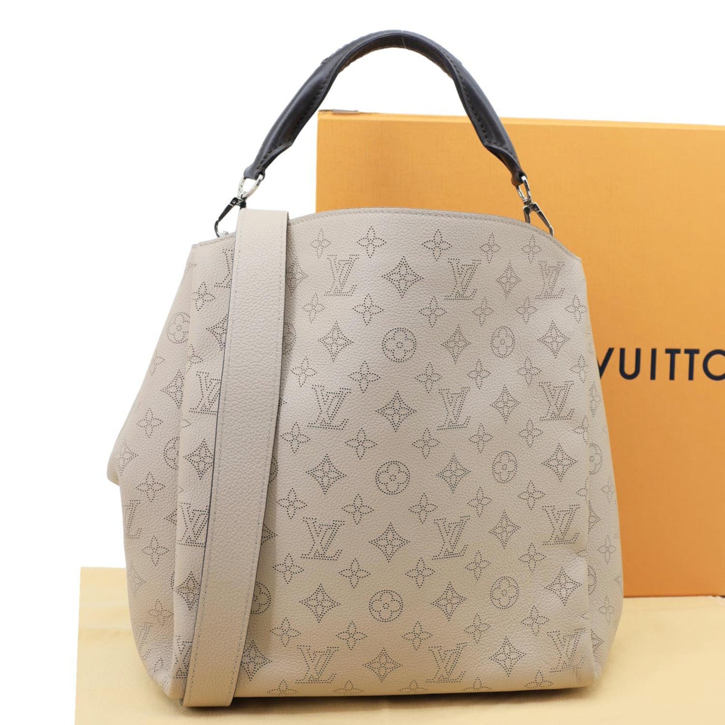 LOUIS VUITTON Babylone Mahina Calfskin Leather Shoulder Bag Galet