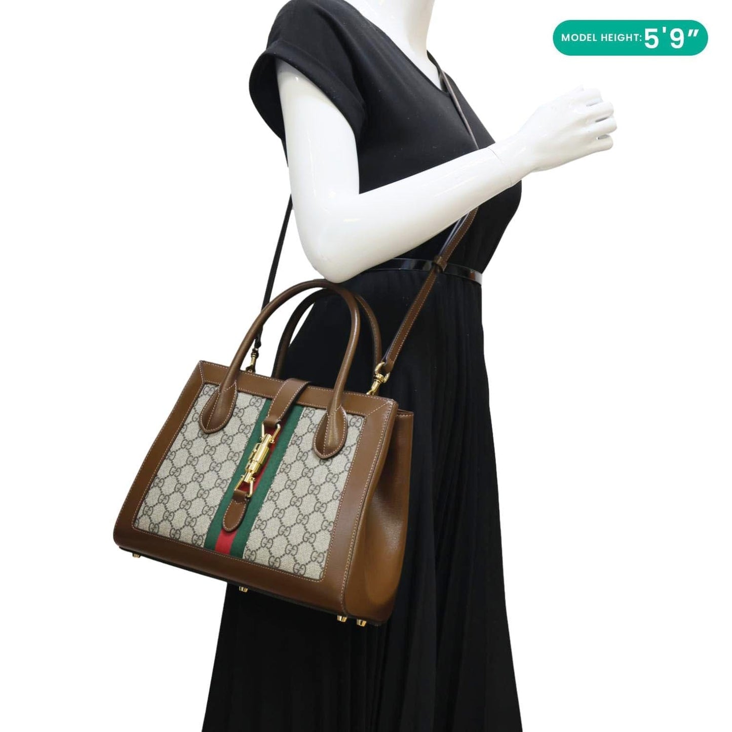 GUCCI Jackie 1961 Medium Web GG Supreme Canvas Tote Bag Beige 649016