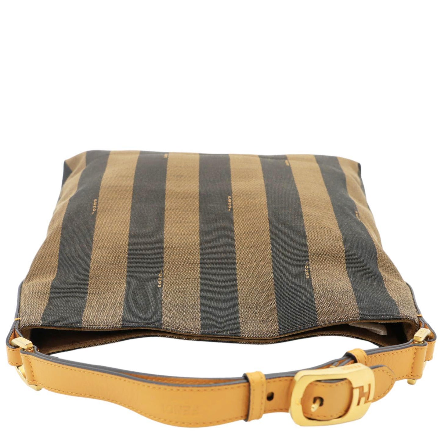 FENDI Pequin Stripe Canvas Hobo Bag Tobacco
