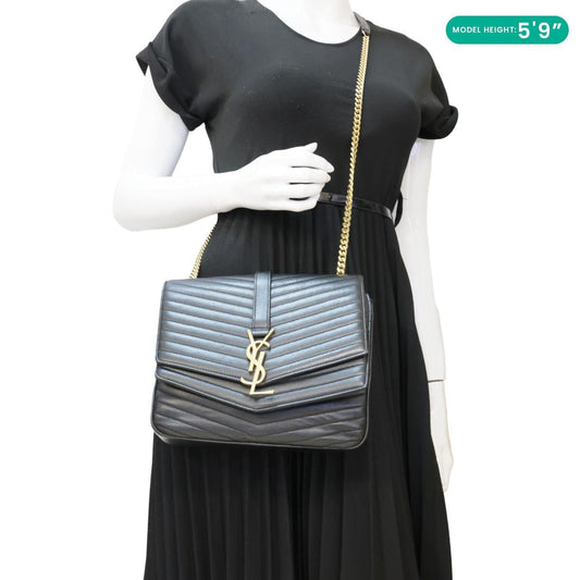 YVES SAINT LAURENT Sulpice Medium Matelasse Chevron Leather Crossbody Bag Black