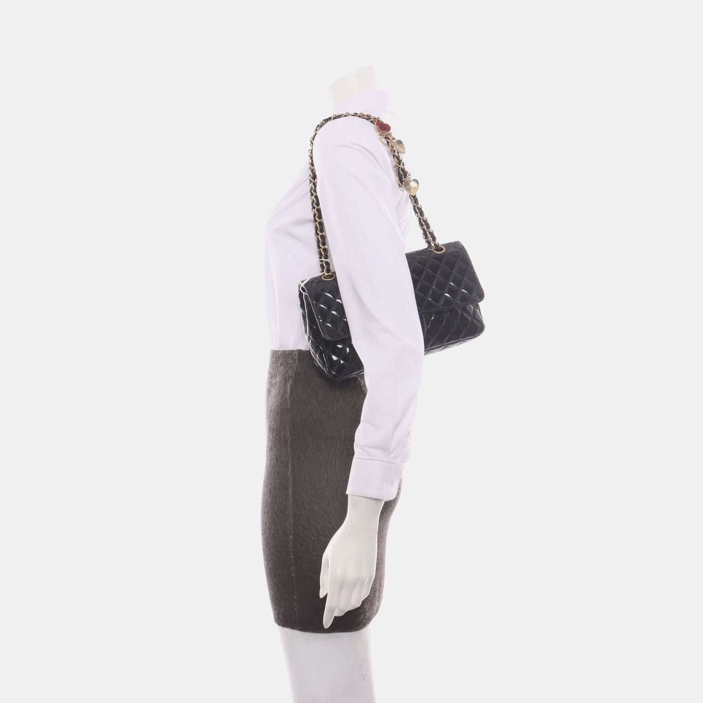 Chanel Classic Flap Medium Black Patent Leather Gold HW Seasonal Chain