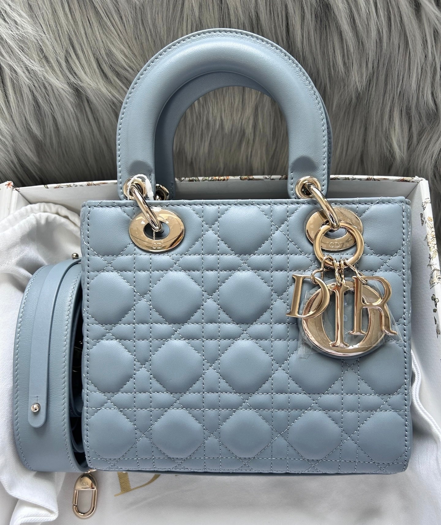 Lady Dior Small My Abcdior Pale Blue Lambskin Cannage Leather