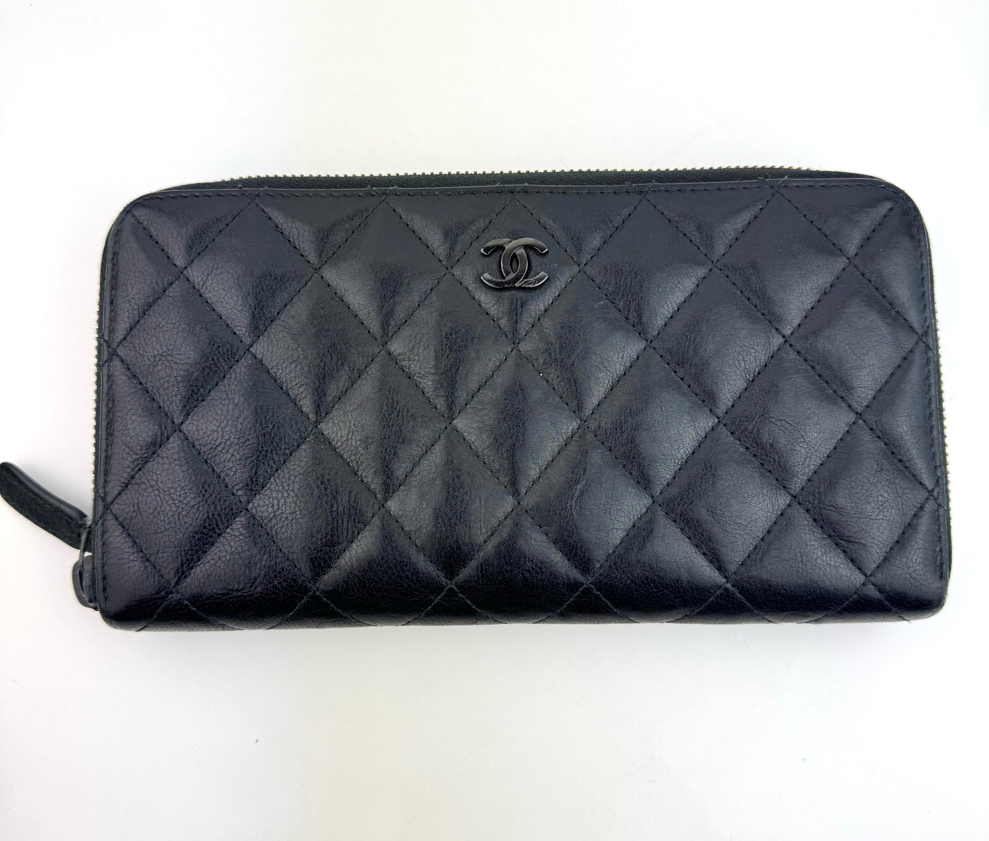 Chanel Calfskin Zip Wallet Black with black hardware