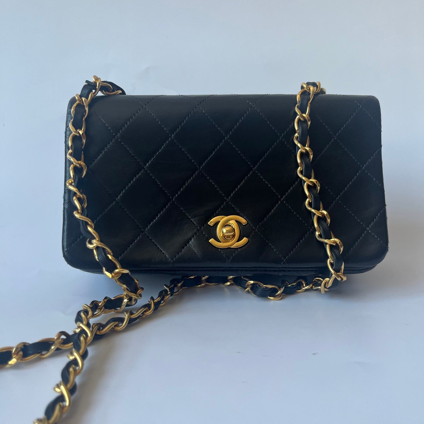 Chanel Classic Flap Mini Vintage 1989-1991 Black Lambskin Leather with 24k Gold Hardware
