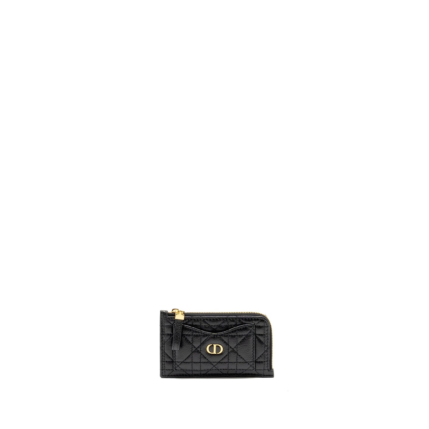 Dior Caro Compact Zipped Card Holder Calfskin Black