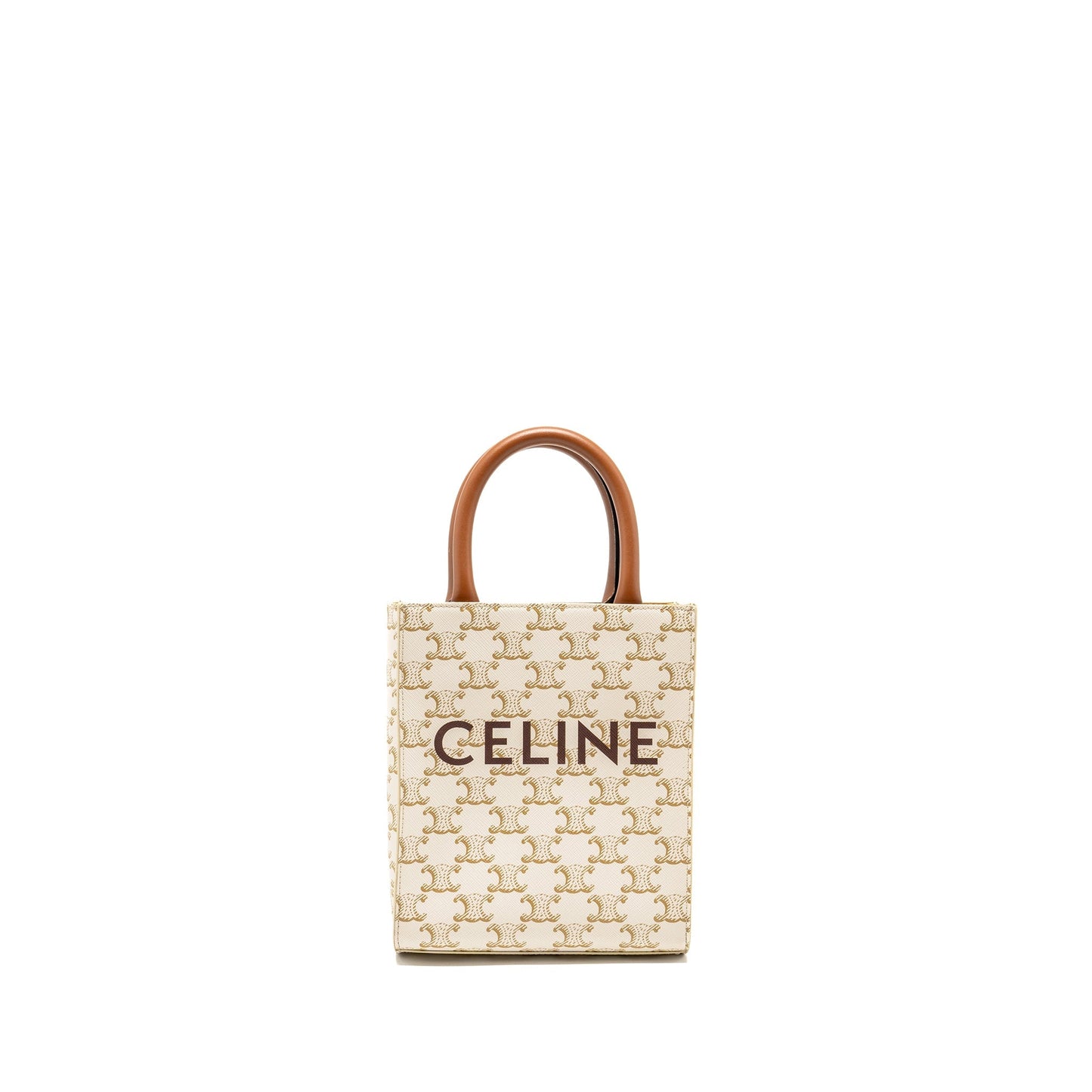 Luxury CELINE Mini Vertical Cabas Triomphe Canvas/Calfskin WHITE GHW