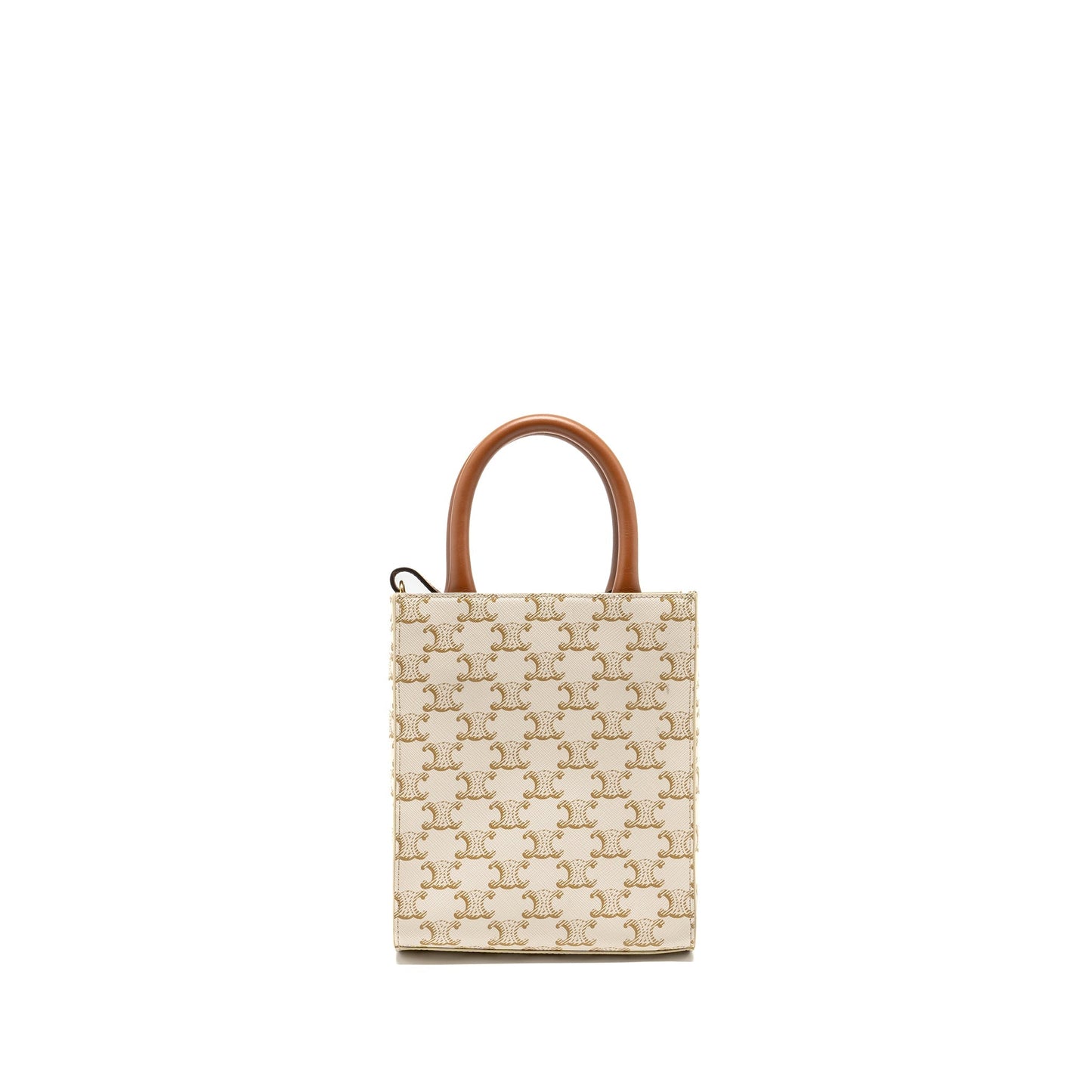 Luxury CELINE Mini Vertical Cabas Triomphe Canvas/Calfskin WHITE GHW