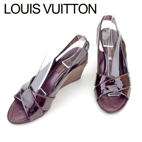 LOUIS VUITTON Sandals Purple Brown Gold #34 Wedge sole 34