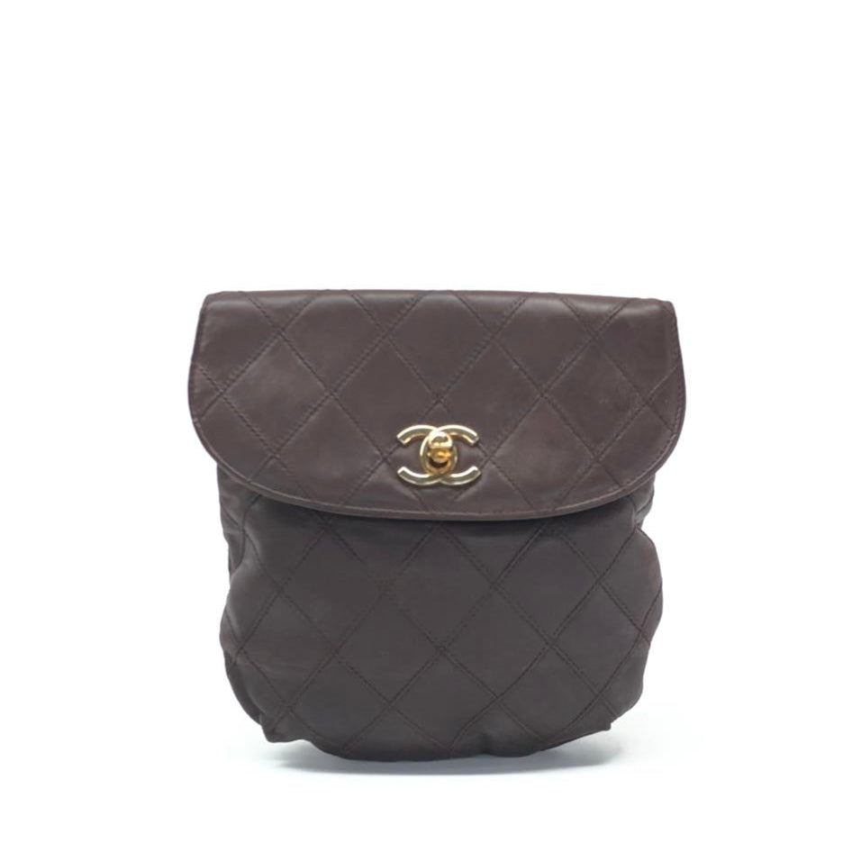 Chanel Vintage Flap Belt Bag Mini Dark Brown Lambskin Leather Gold-tone Hardware