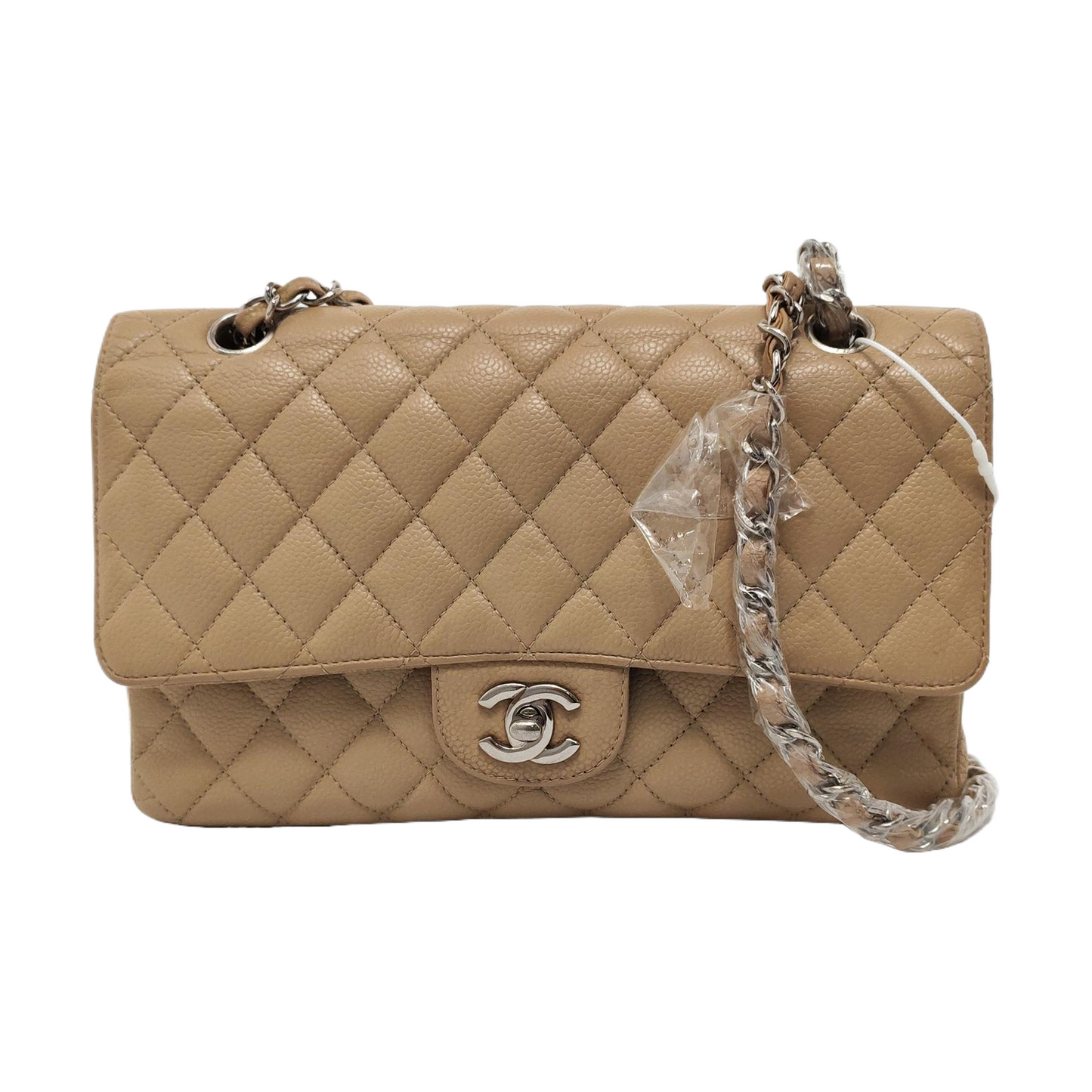 Chanel Timeless Classic Flap Medium Beige Caviar Leather Silver Hardware, 2005-2006