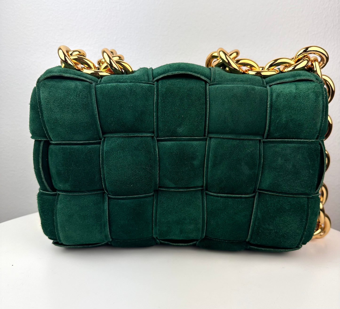 Bottega Veneta Chain Cassette Padded Suede Shoulder Bag Green