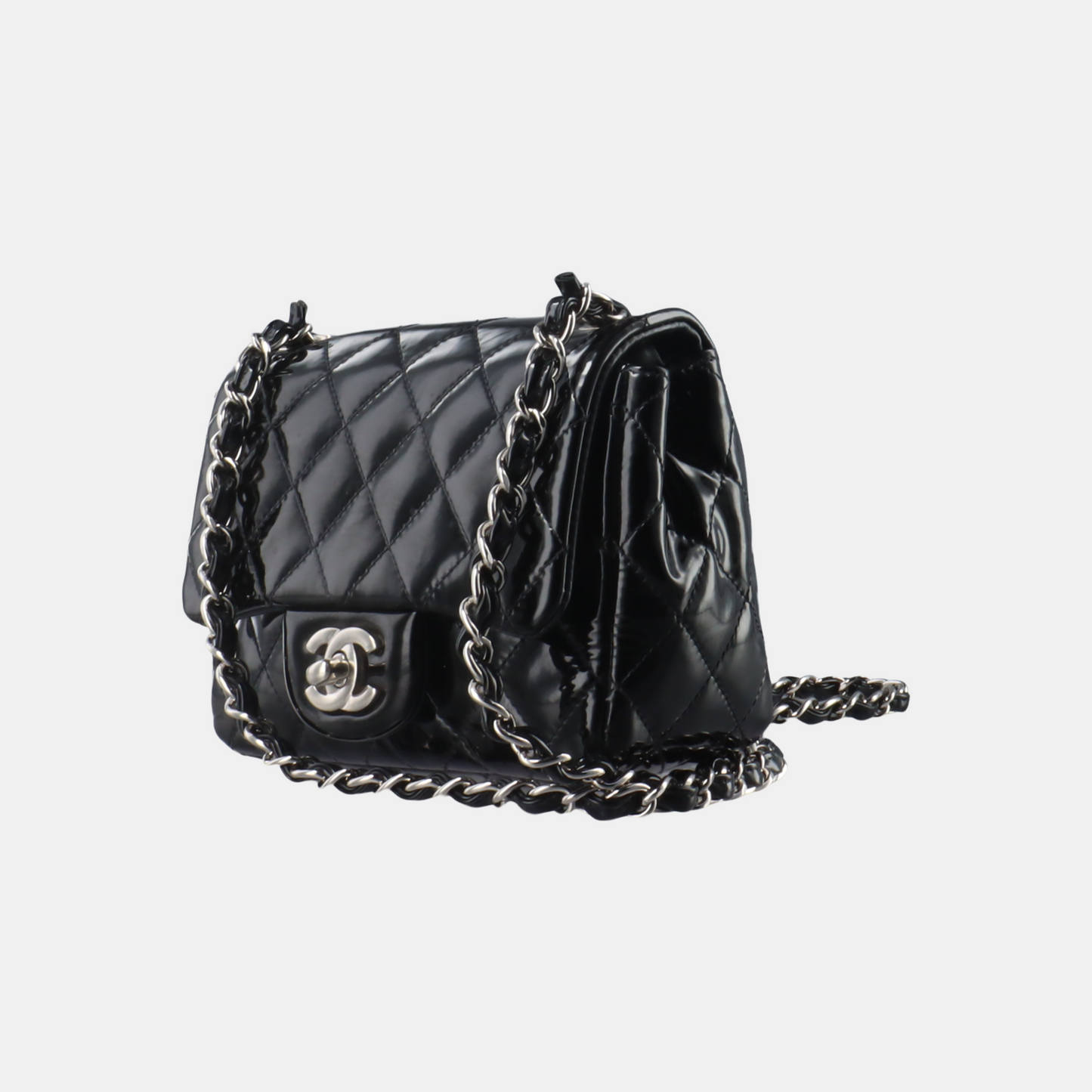 Chanel Classic Flap Mini Square Black Patent Lambskin Crossbody Bag, 2012-2013