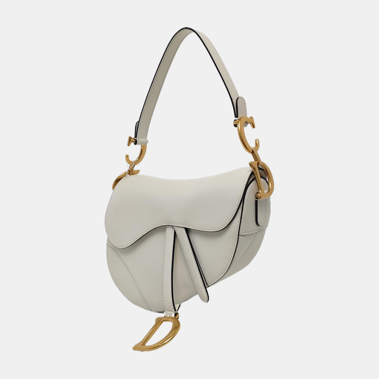 Dior Saddle Medium White Grained Leather Gold Hardware