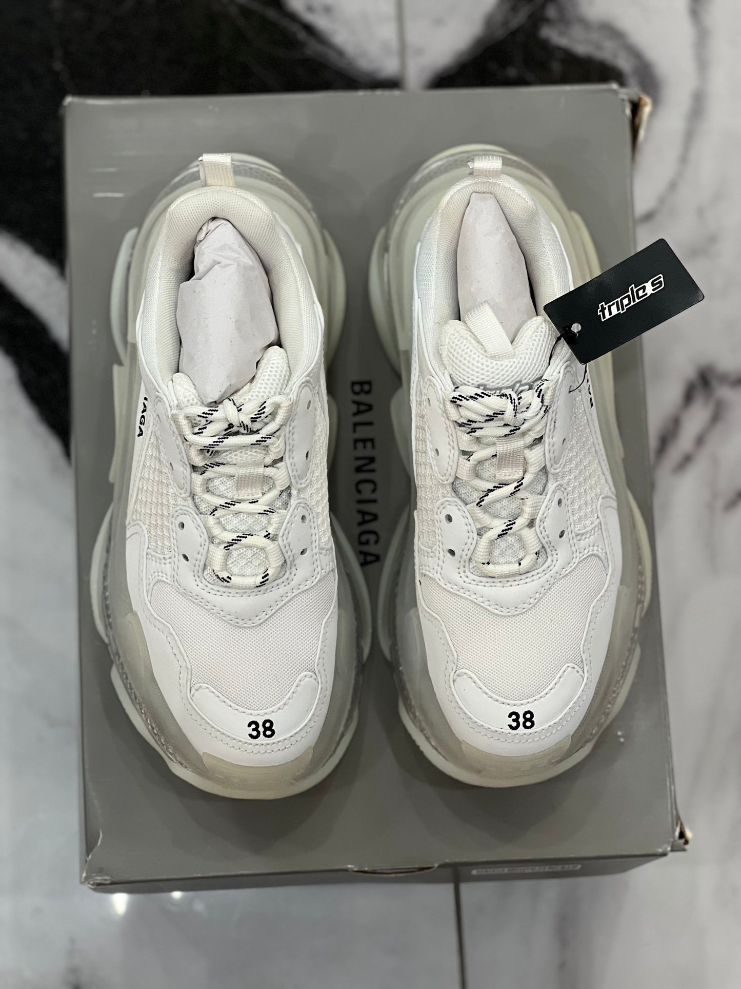 BALENCIAGA TRIPLE S CLEAR SOLE SNEAKERS
