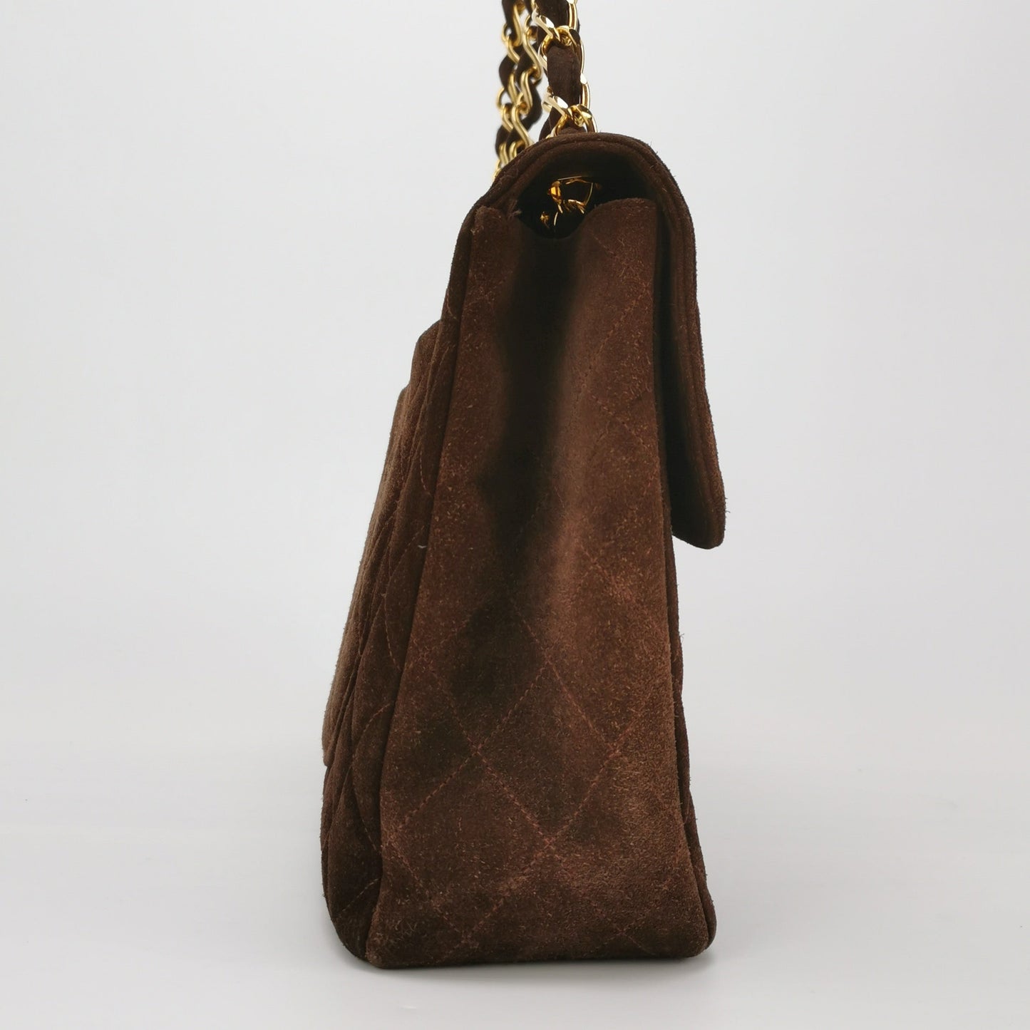 Chanel Classic Flap Maxi Chocolate Brown Suede Leather Giant Gold CC Logo