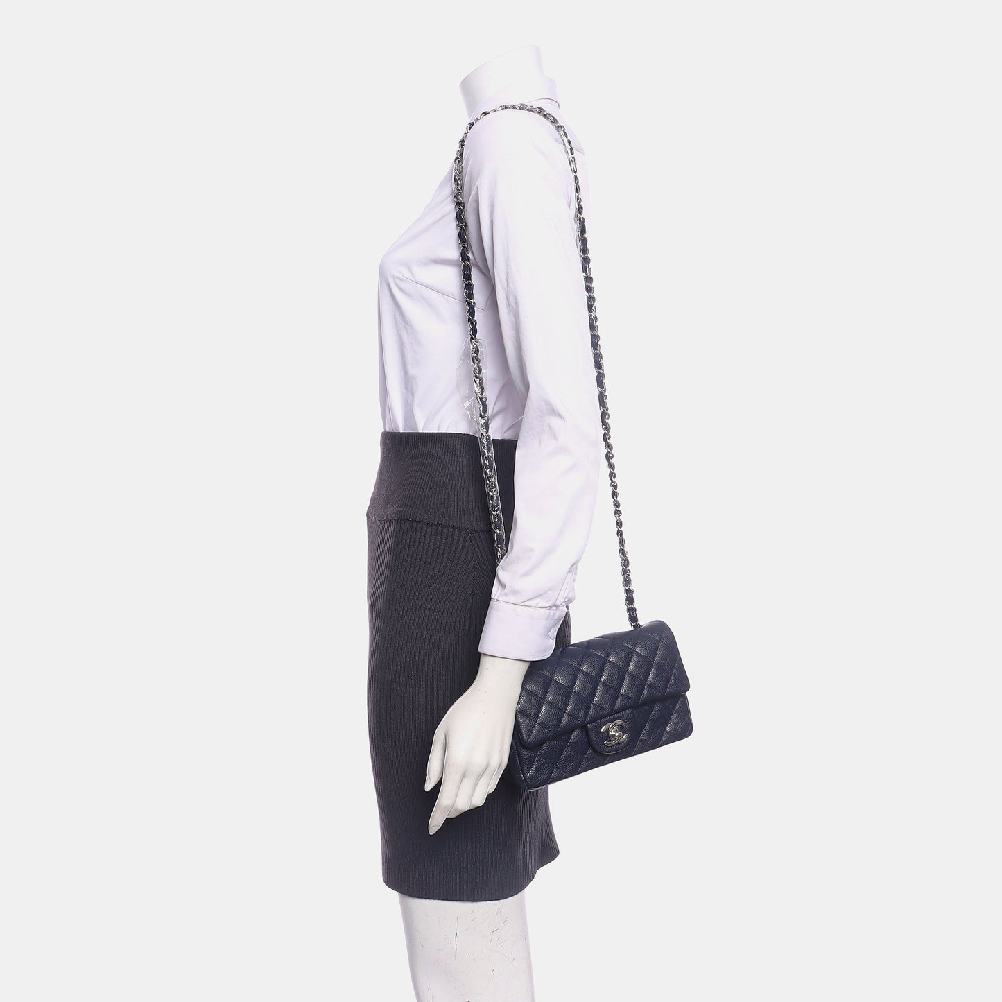 Chanel Classic Flap Rectangular Mini Navy Caviar Leather Silver Hardware 2013-14