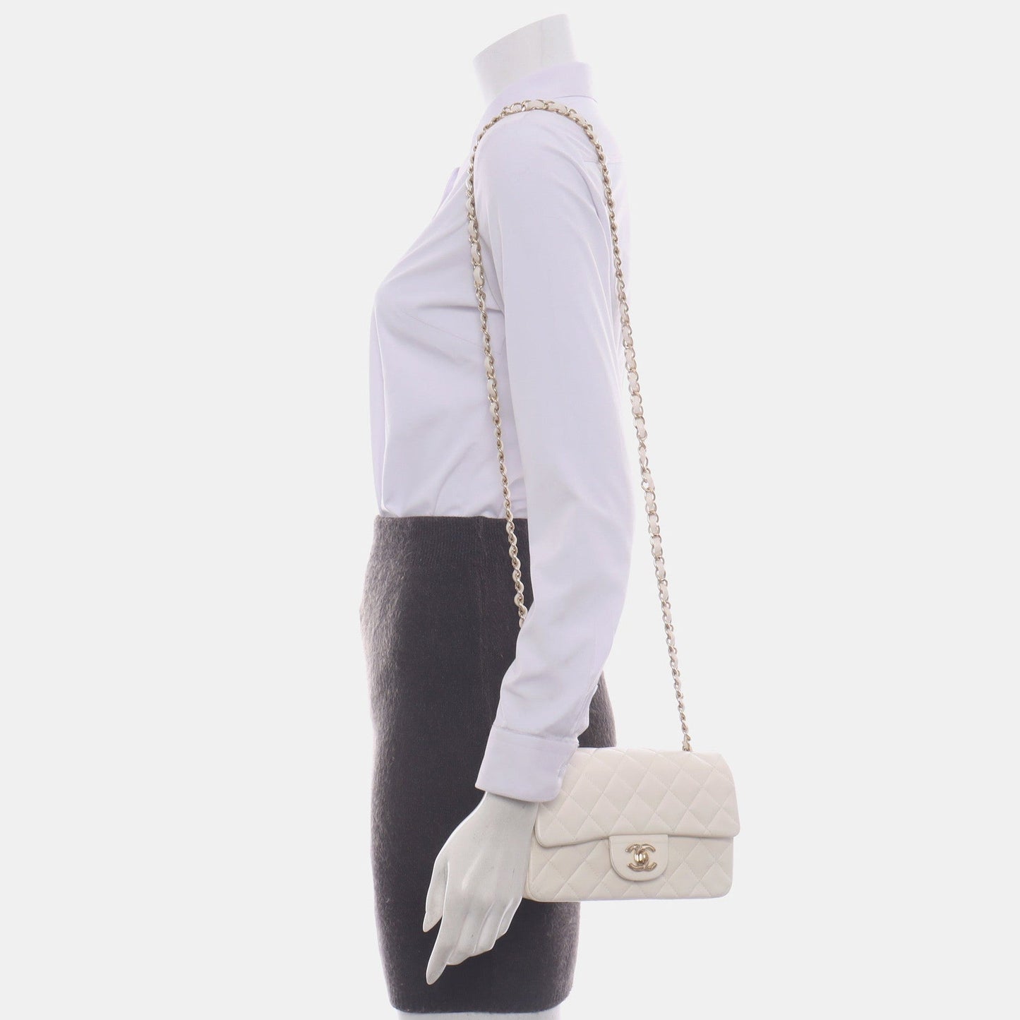 Chanel Classic Flap Rectangular Mini White Lambskin Silver Hardware, 2017