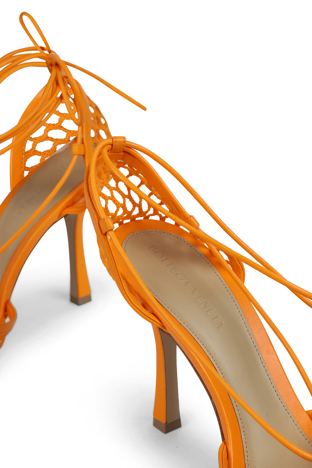 BOTTEGA VENETA LACE-UP LEATHER TRIMMED MESH SANDALS