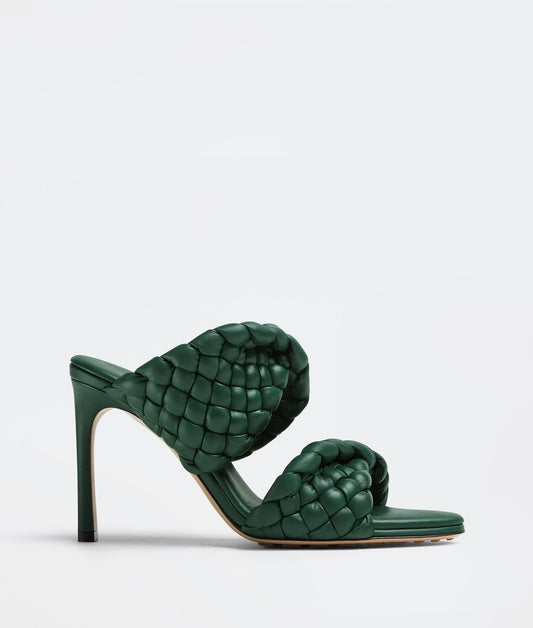 BOTTEGA VENETA CURVE LEATHER SANDALS VERT FONCEE