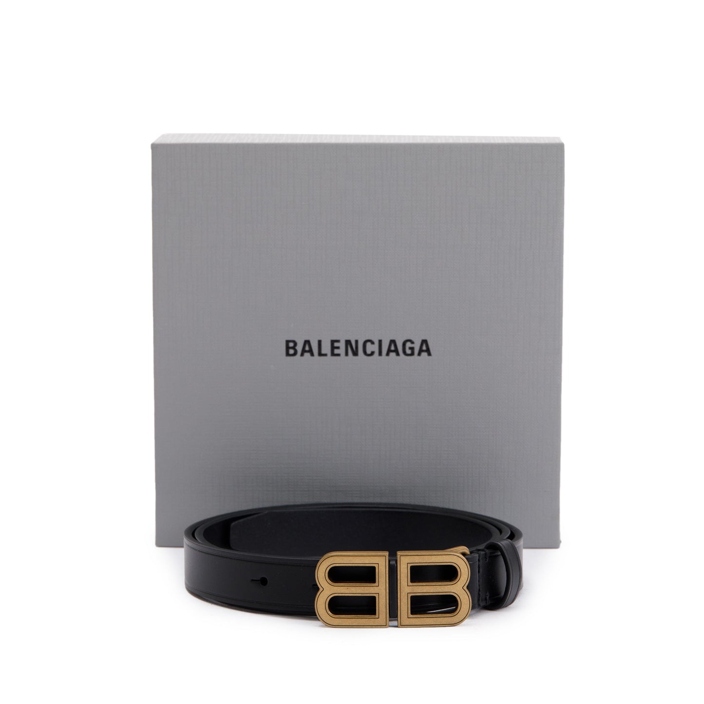 Balenciaga BB Hourglass Thin Black Leather Belt