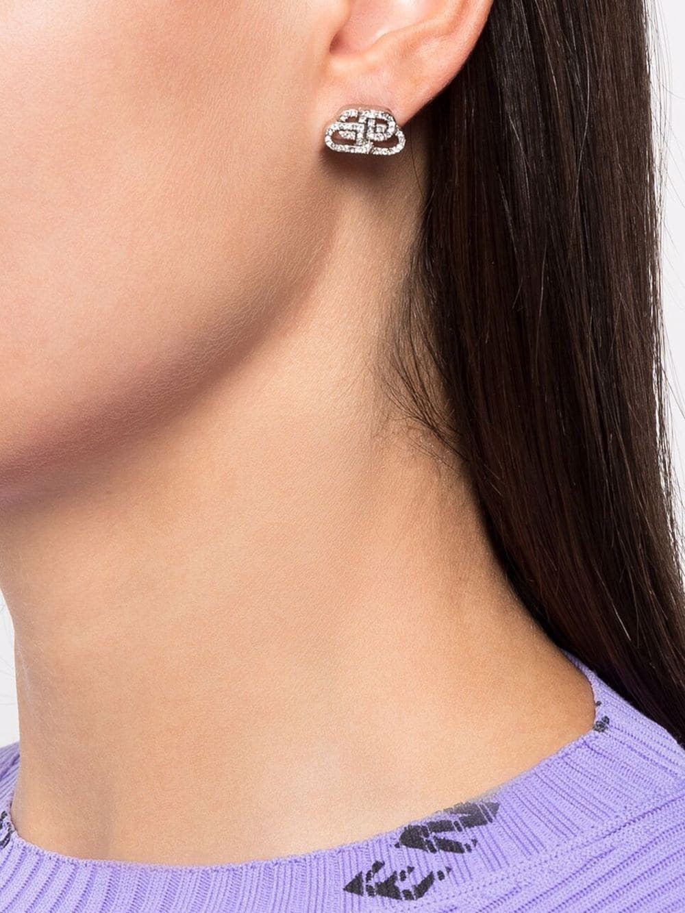 BALENCIAGA BB SMALL STUD EARRINGS IN CRYSTAL/SILVER