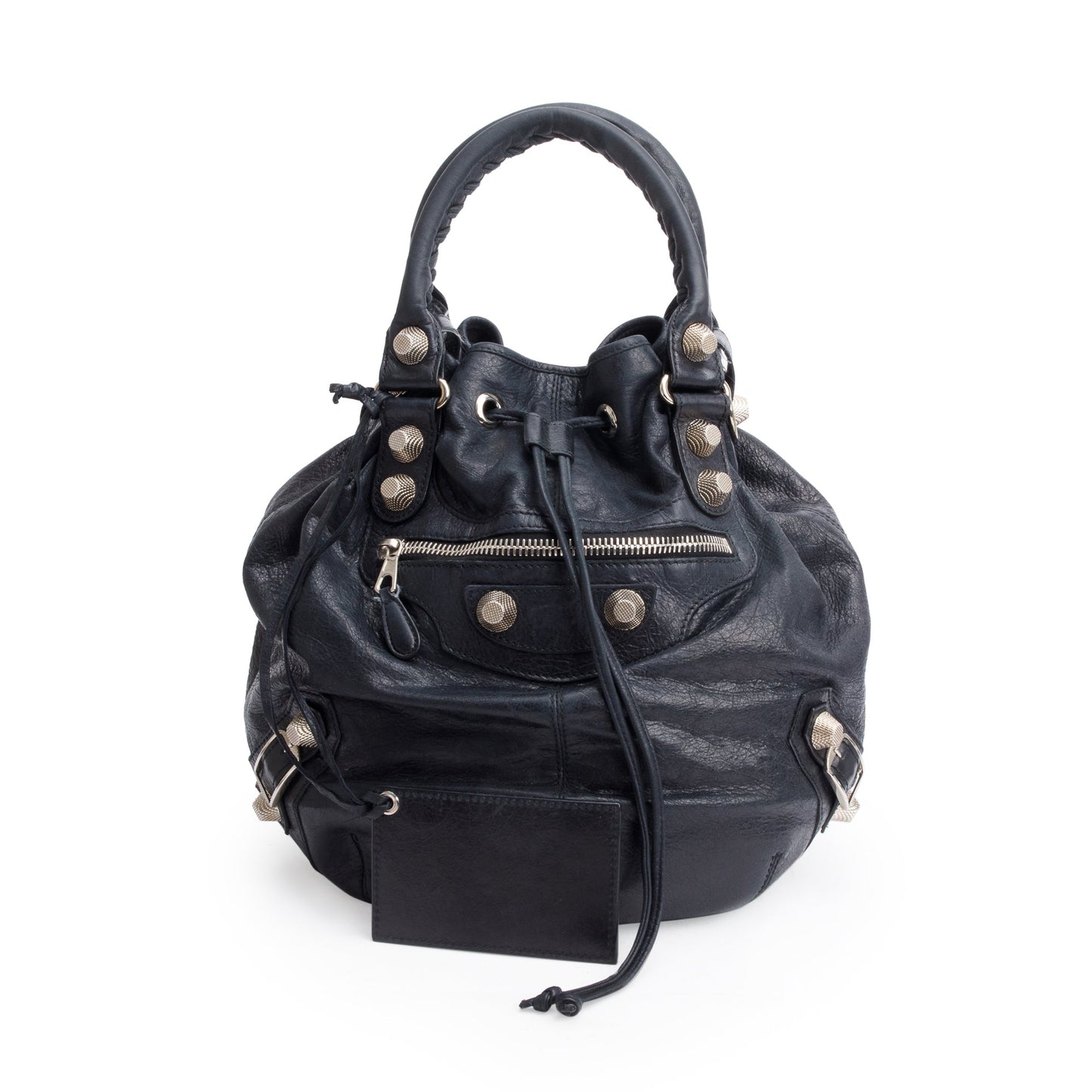 Balenciaga Black Agneau Leather Motocross Giant 12 Large Pom Pom Bag
