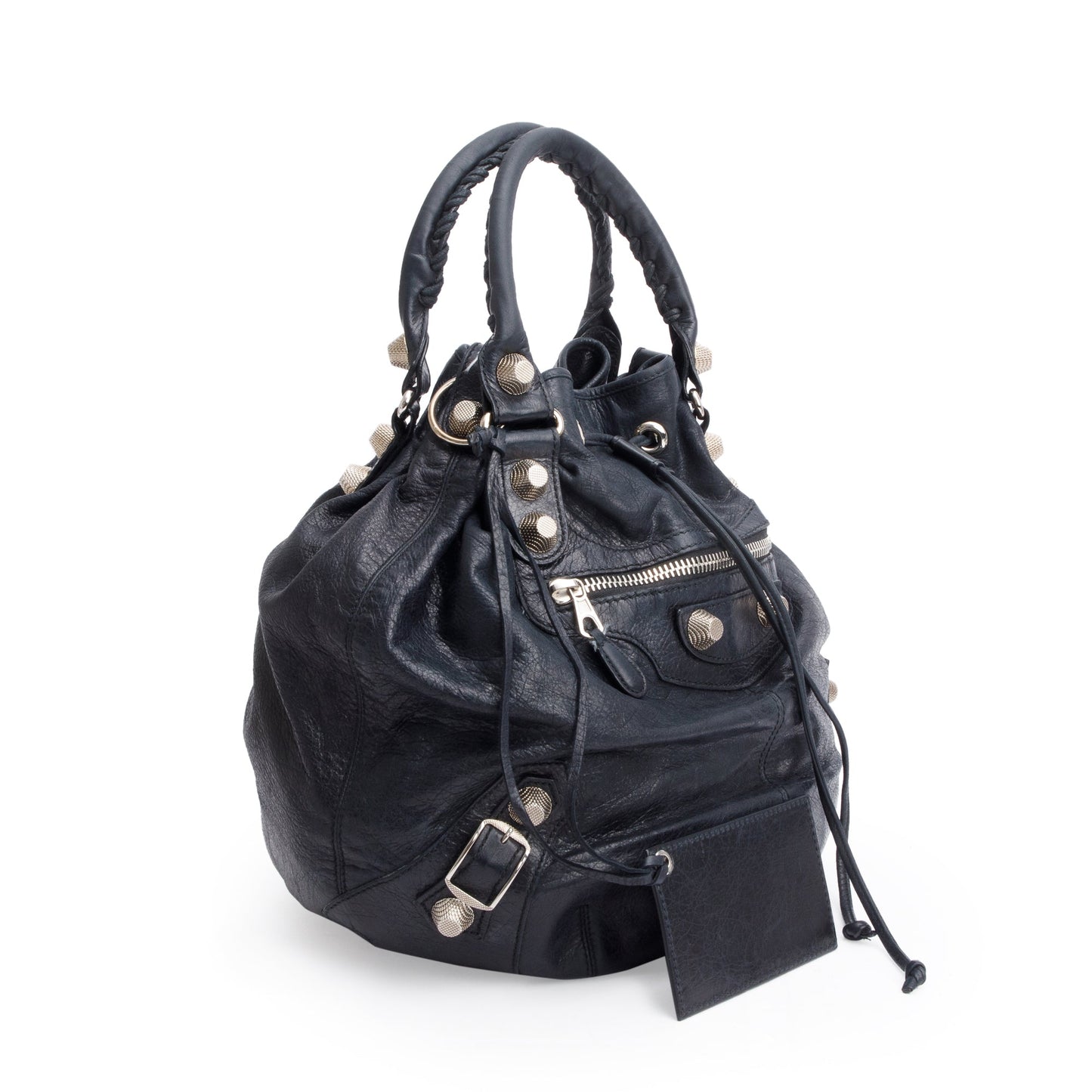 Balenciaga Black Agneau Leather Motocross Giant 12 Large Pom Pom Bag