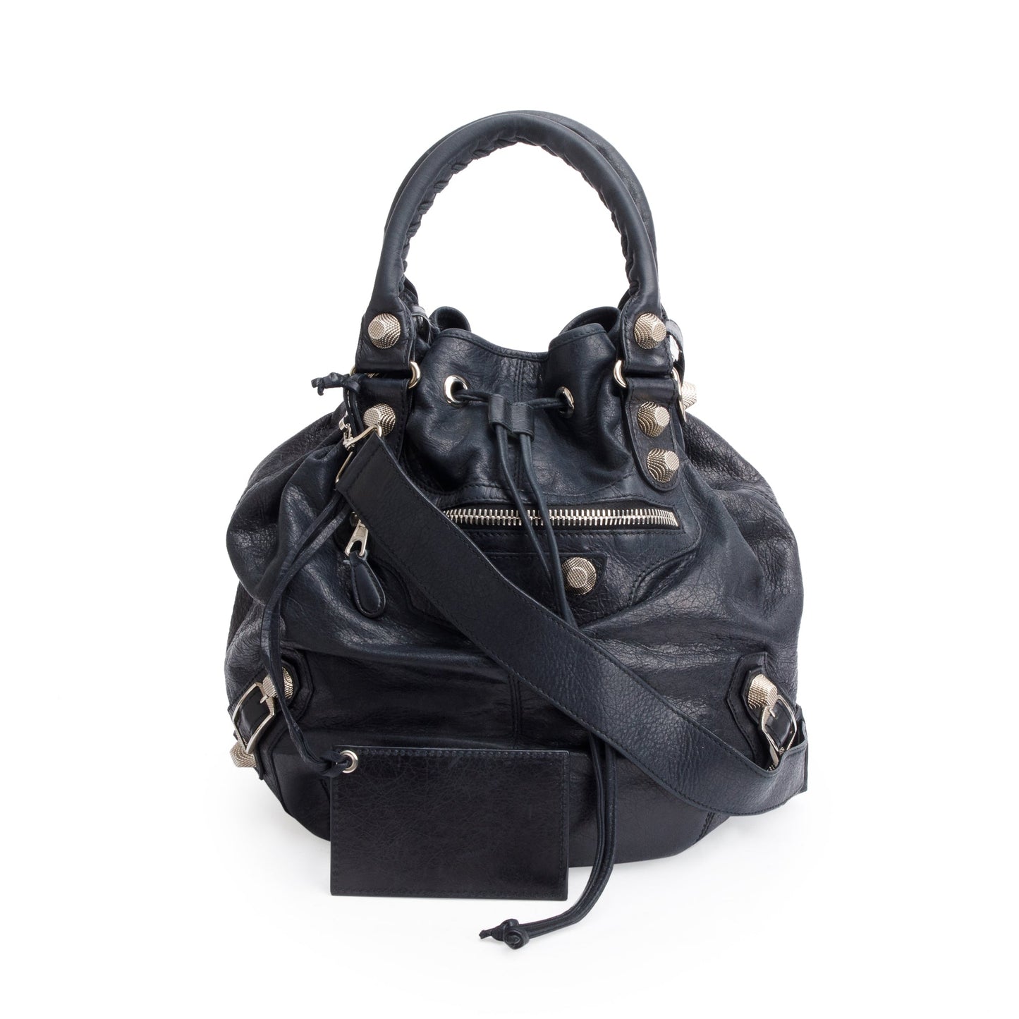 Balenciaga Black Agneau Leather Motocross Giant 12 Large Pom Pom Bag