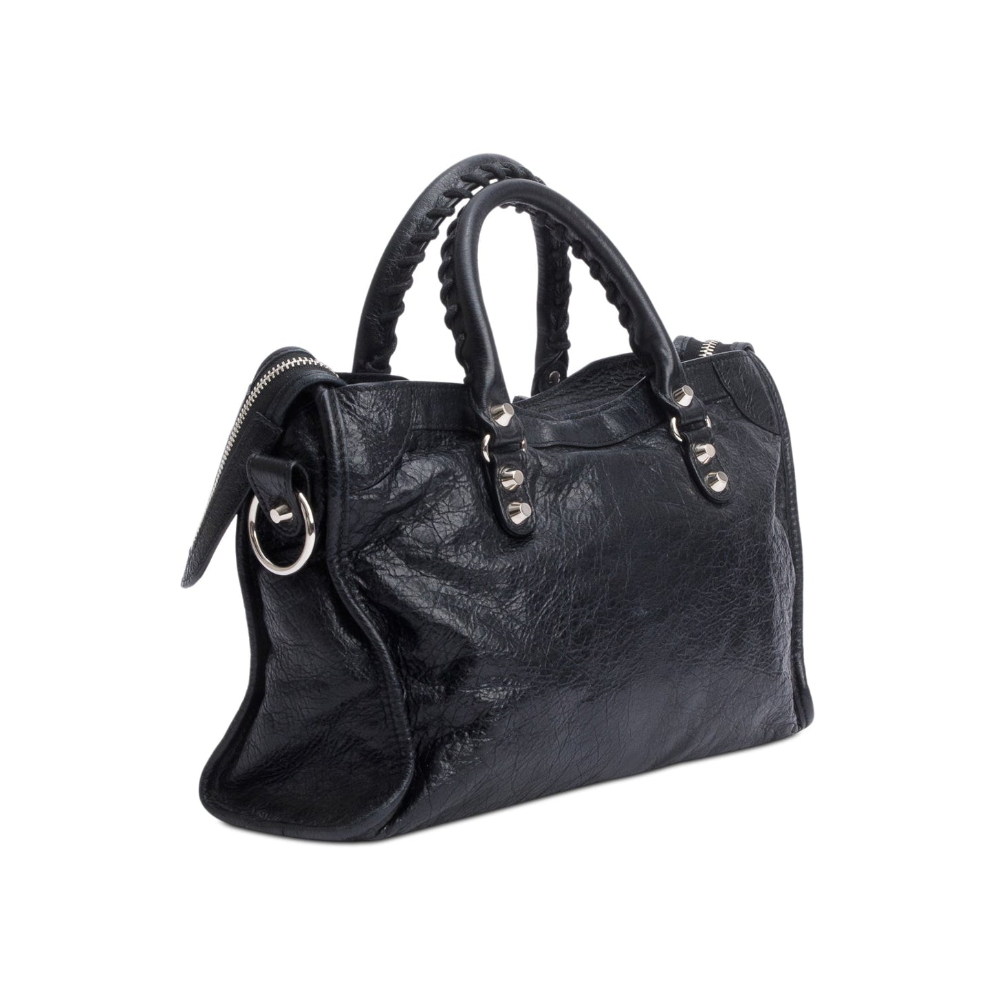 Balenciaga Black Agneau Leather Small Logo Strap Motocross Classic City Bag