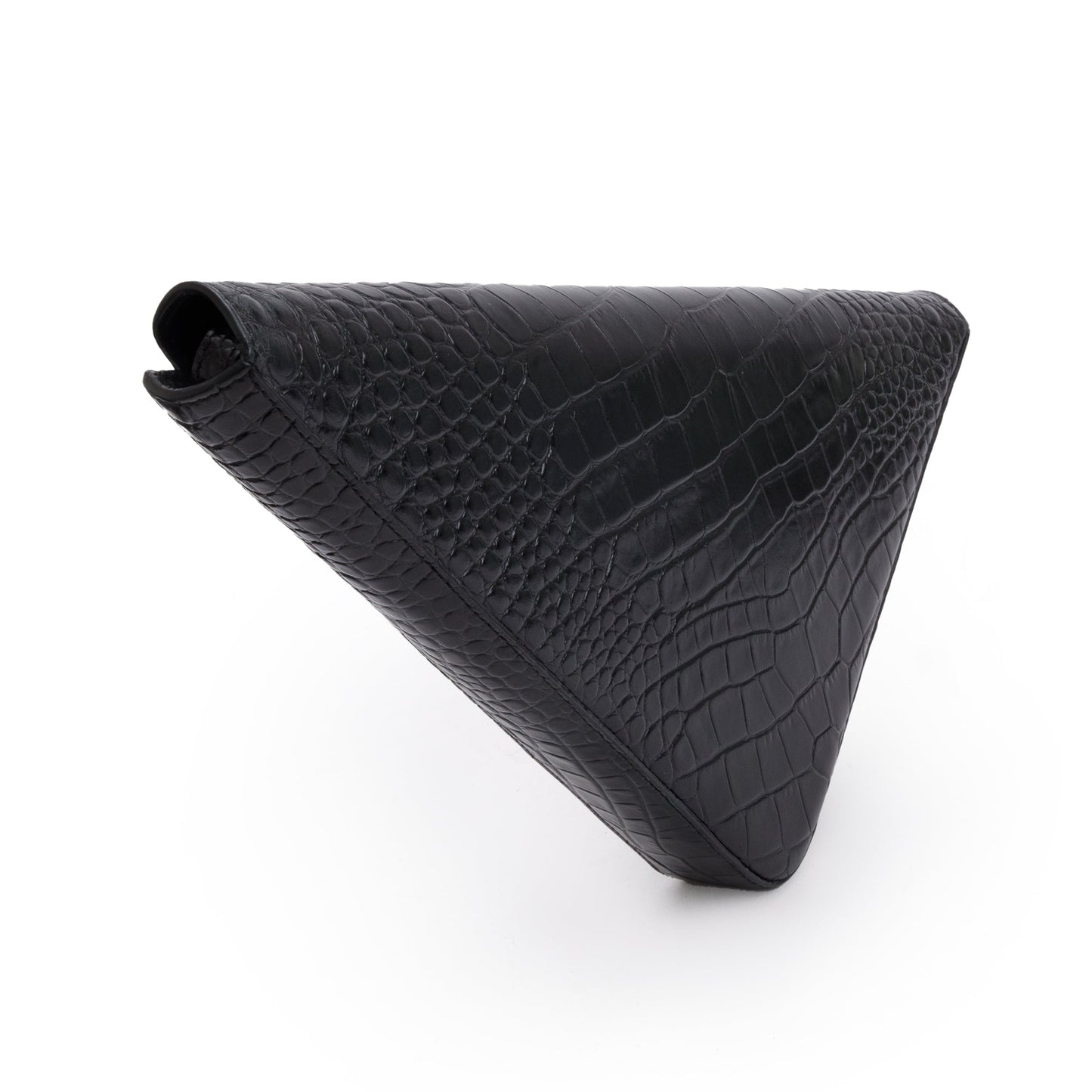 Balenciaga Black Croc-Embossed Calfskin Leather Triangle Clutch