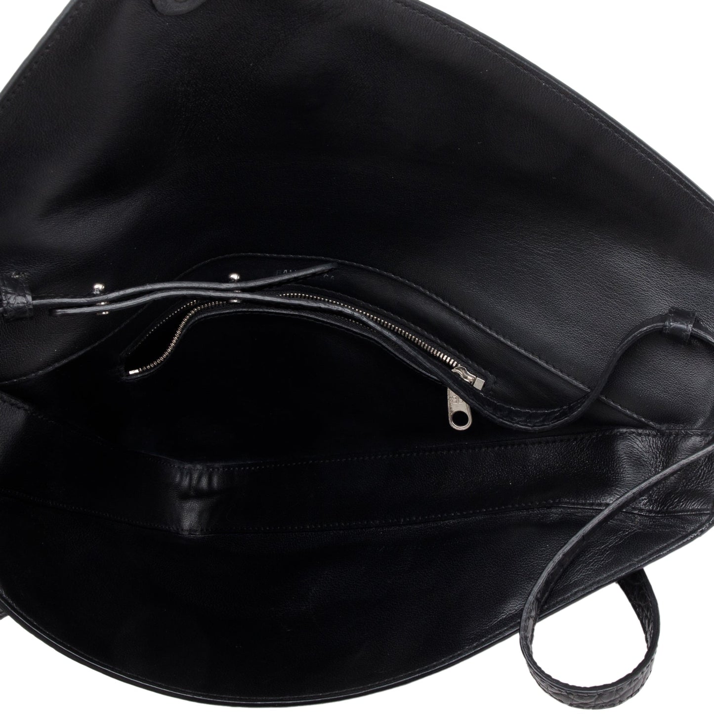 Balenciaga Black Croc-Embossed Calfskin Leather Triangle Clutch