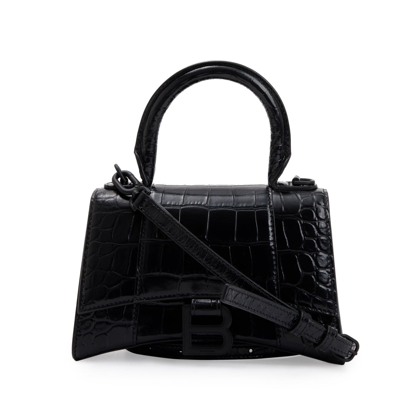 Balenciaga Black Croc-Embossed Leather XS Hourglass Top Handle Bag