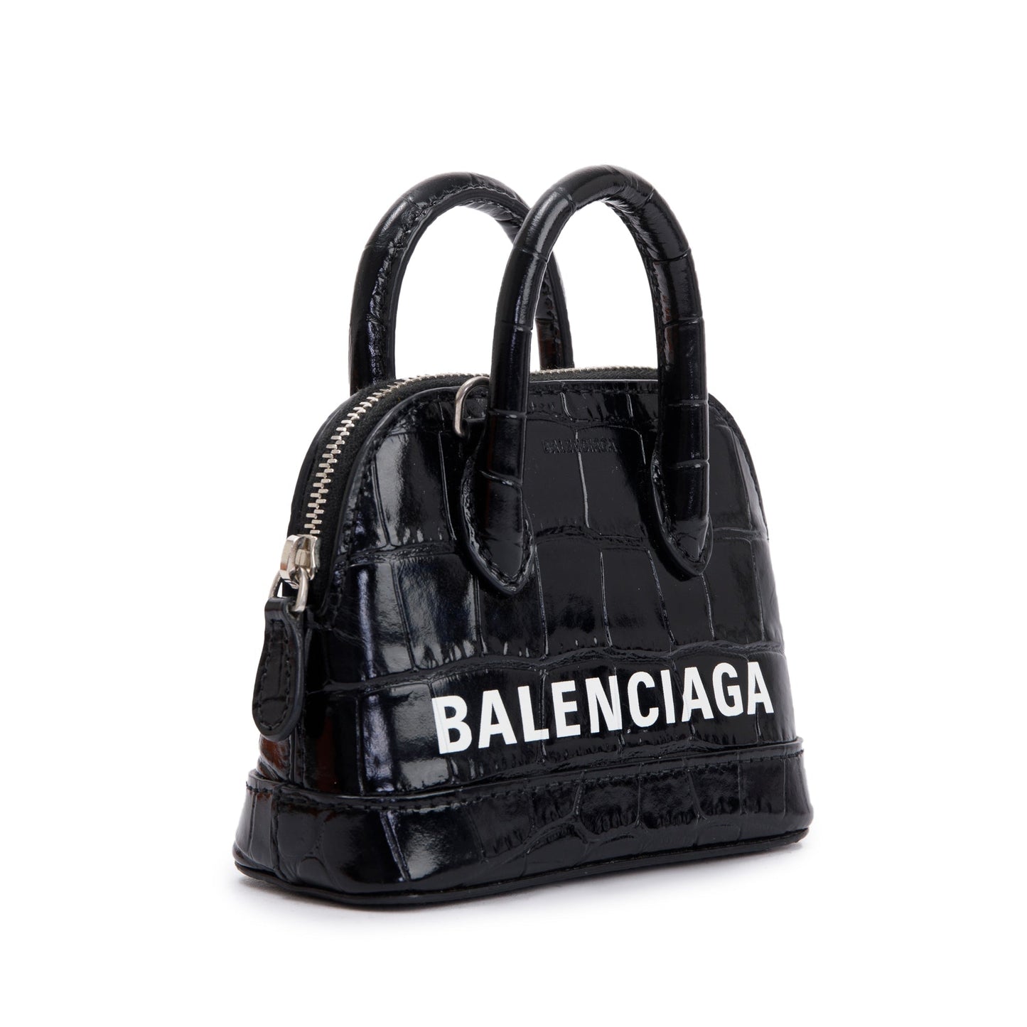 Balenciaga Black Crocodile Embossed Ville Mini Top Handle Bag
