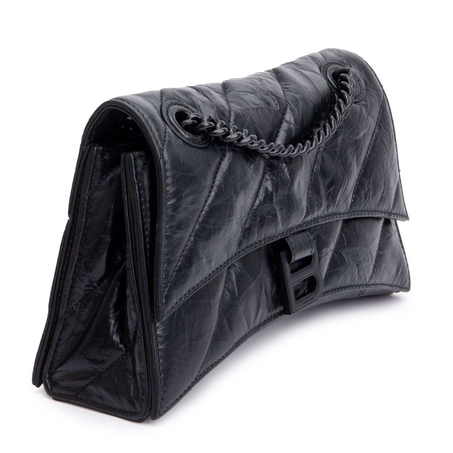 Balenciaga Black Leather Small Crush Chain Shoulder Bag