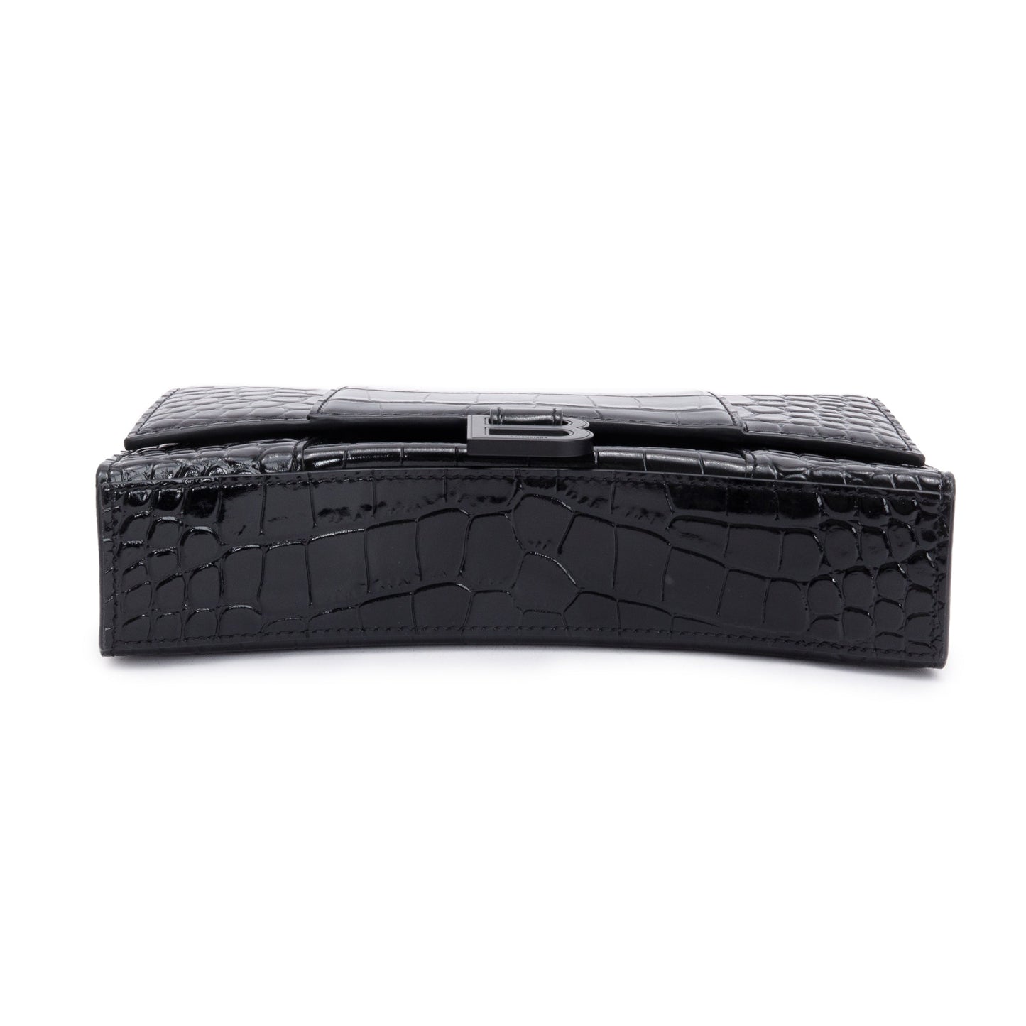 Balenciaga Black Monochrome Croc-Embossed Leather Hourglass Chain Wallet