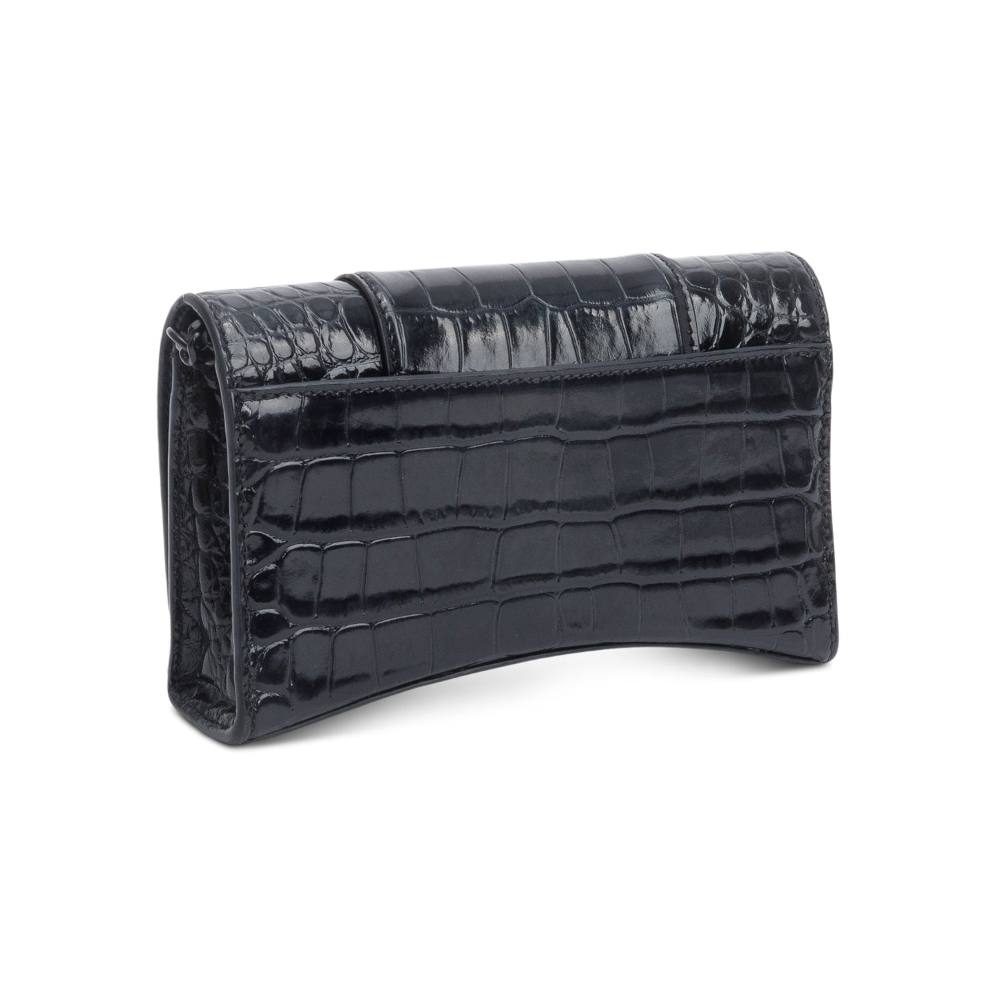 Balenciaga Black Monochrome Croc-Embossed Leather Hourglass Chain Wallet