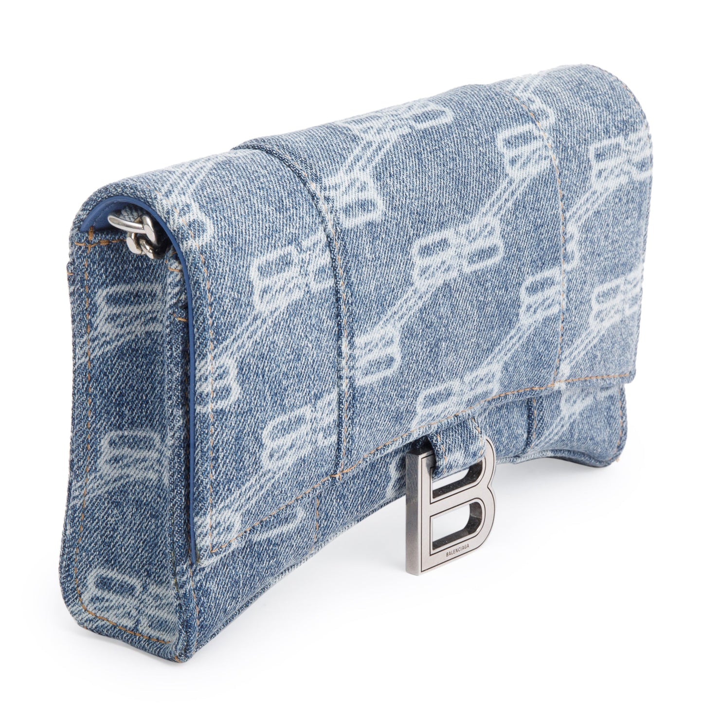 Balenciaga Blue BB Denim Hourglass Wallet on Chain