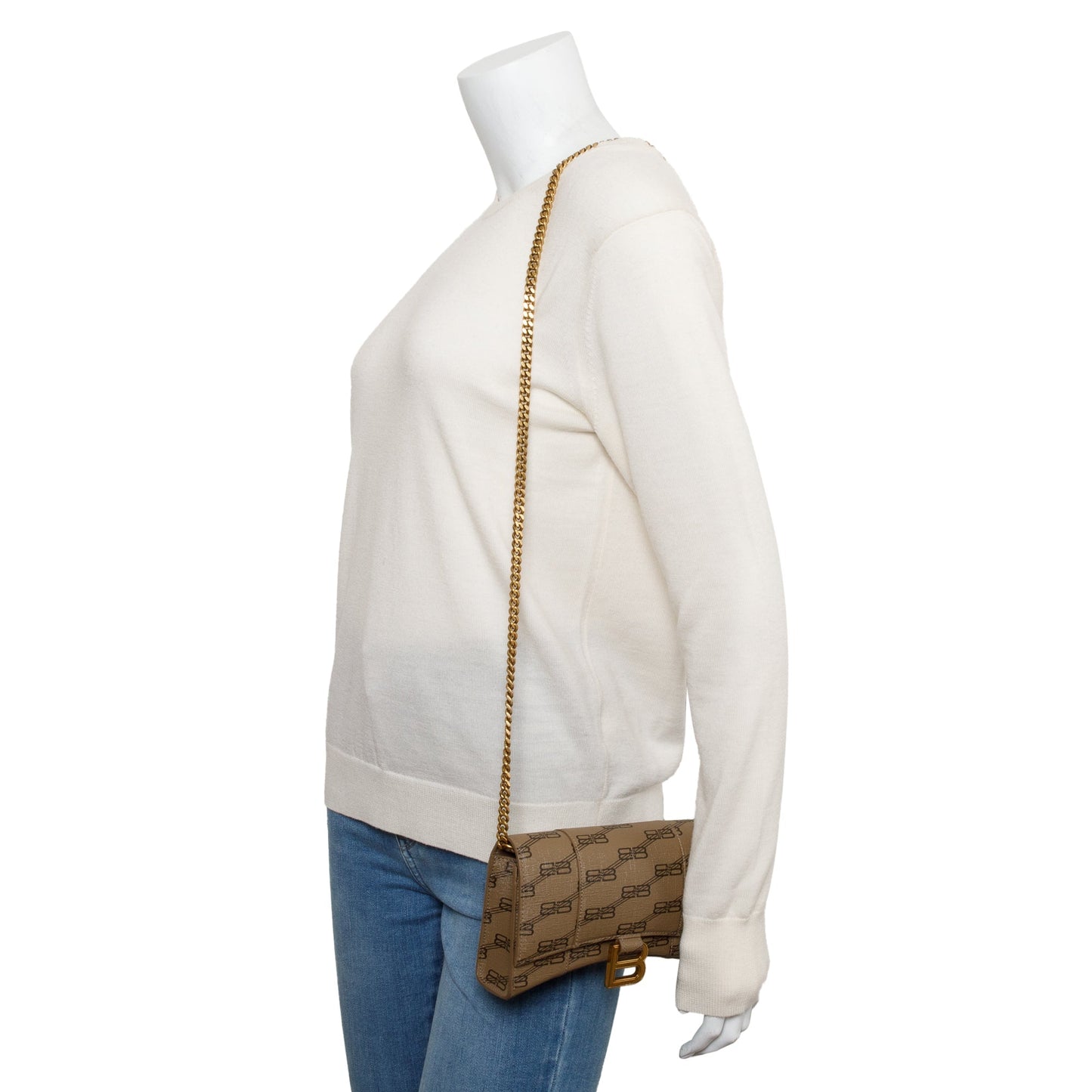 Balenciaga Brown BB Canvas Hourglass Wallet on Chain