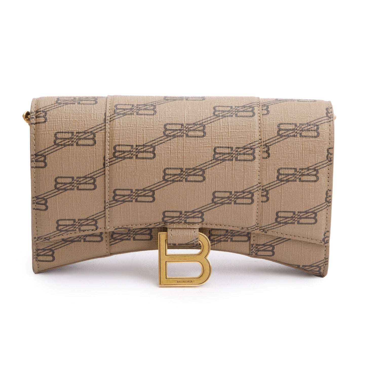 Balenciaga Brown BB Canvas Hourglass Wallet on Chain