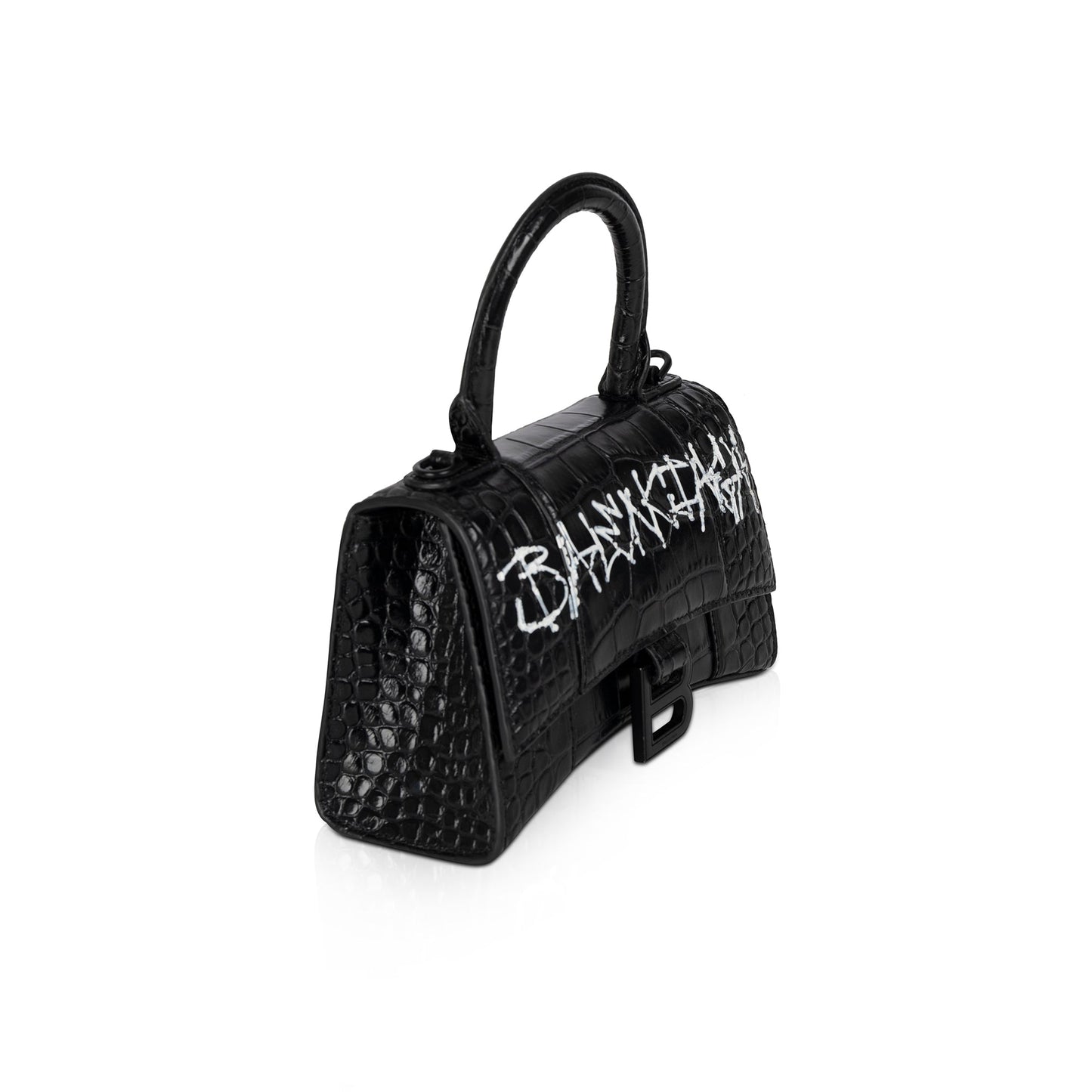 Balenciaga Croc-Embossed Graffiti Hourglass XS Top Handle Bag